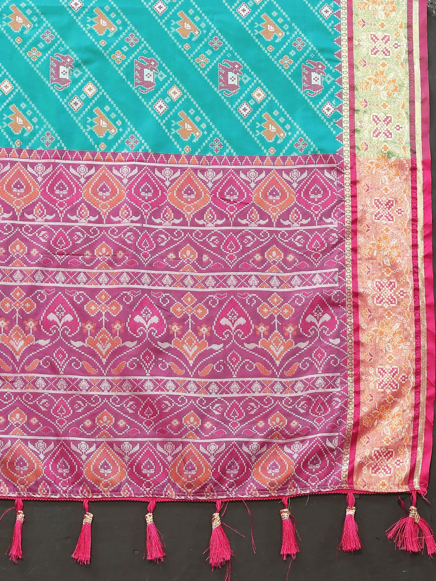 Soft Patola Silk Saree With Meenakari Zari Weawing Motifs