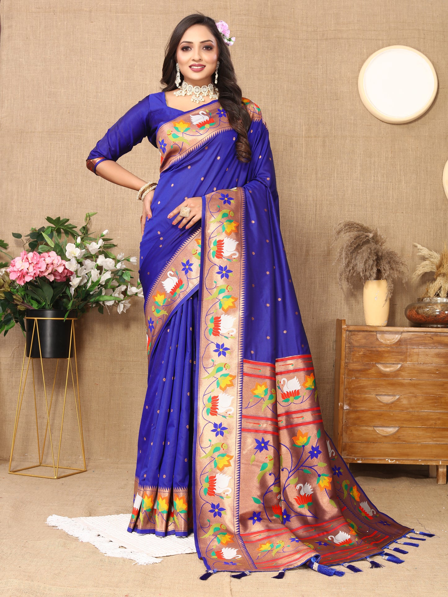 Soft Paithani Dark Blue Silk Saree