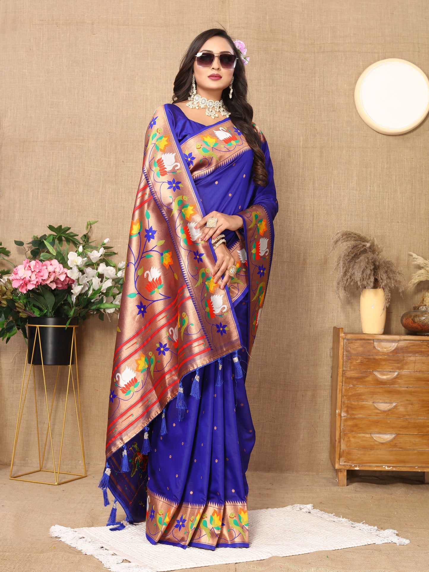Soft Paithani Dark Blue Silk Saree