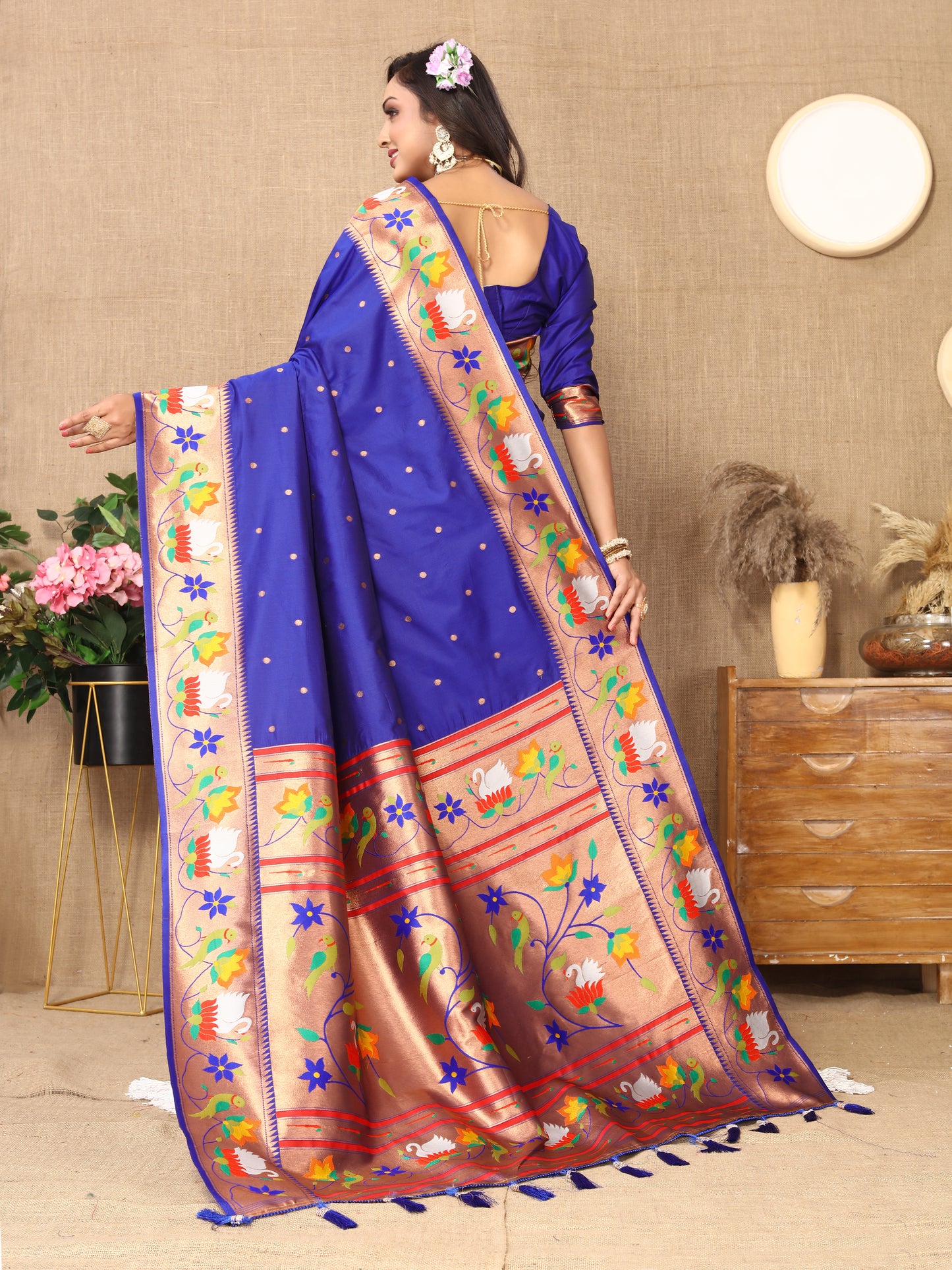 Soft Paithani Dark Blue Silk Saree