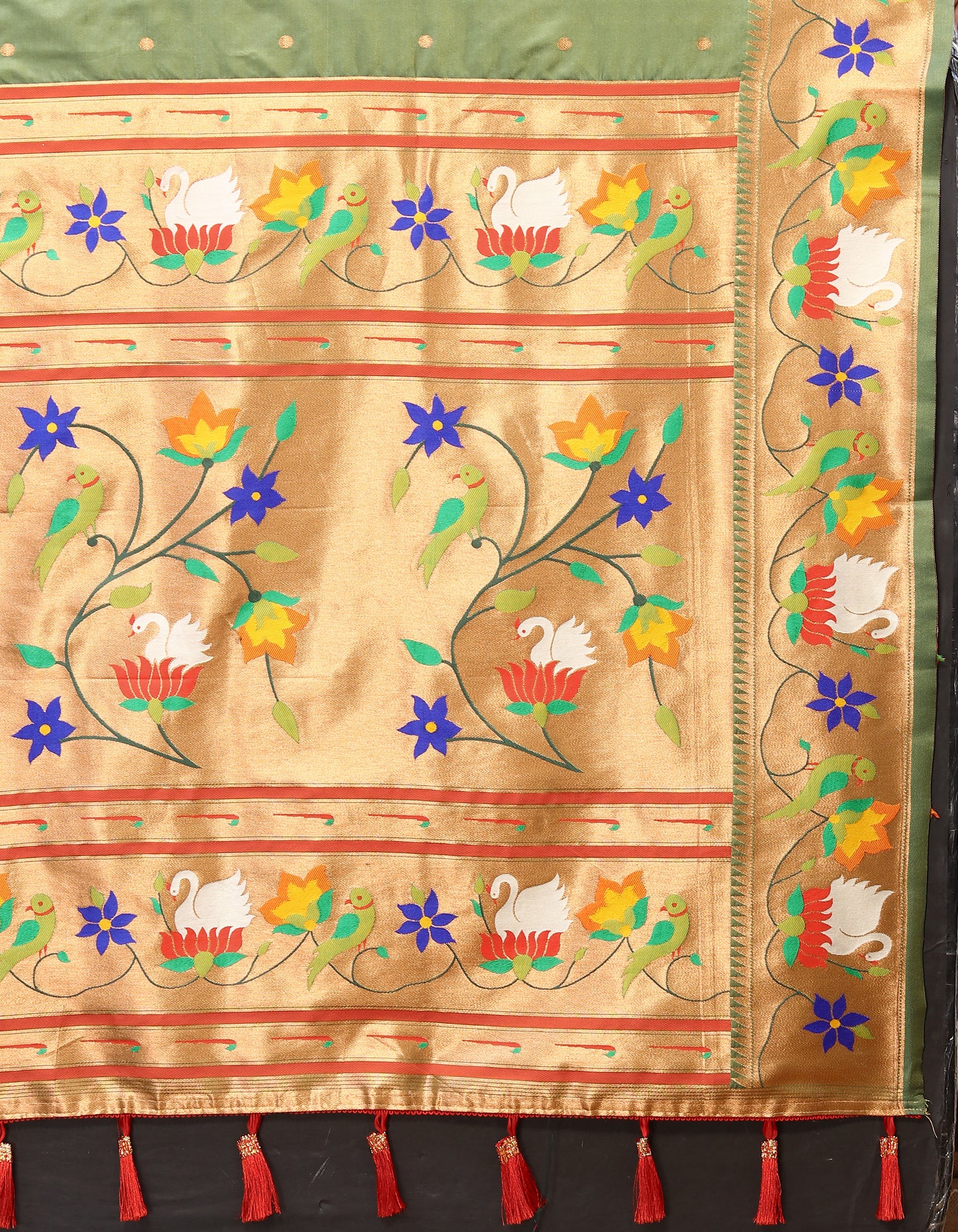 Soft Paithani Mehendi Silk Saree
