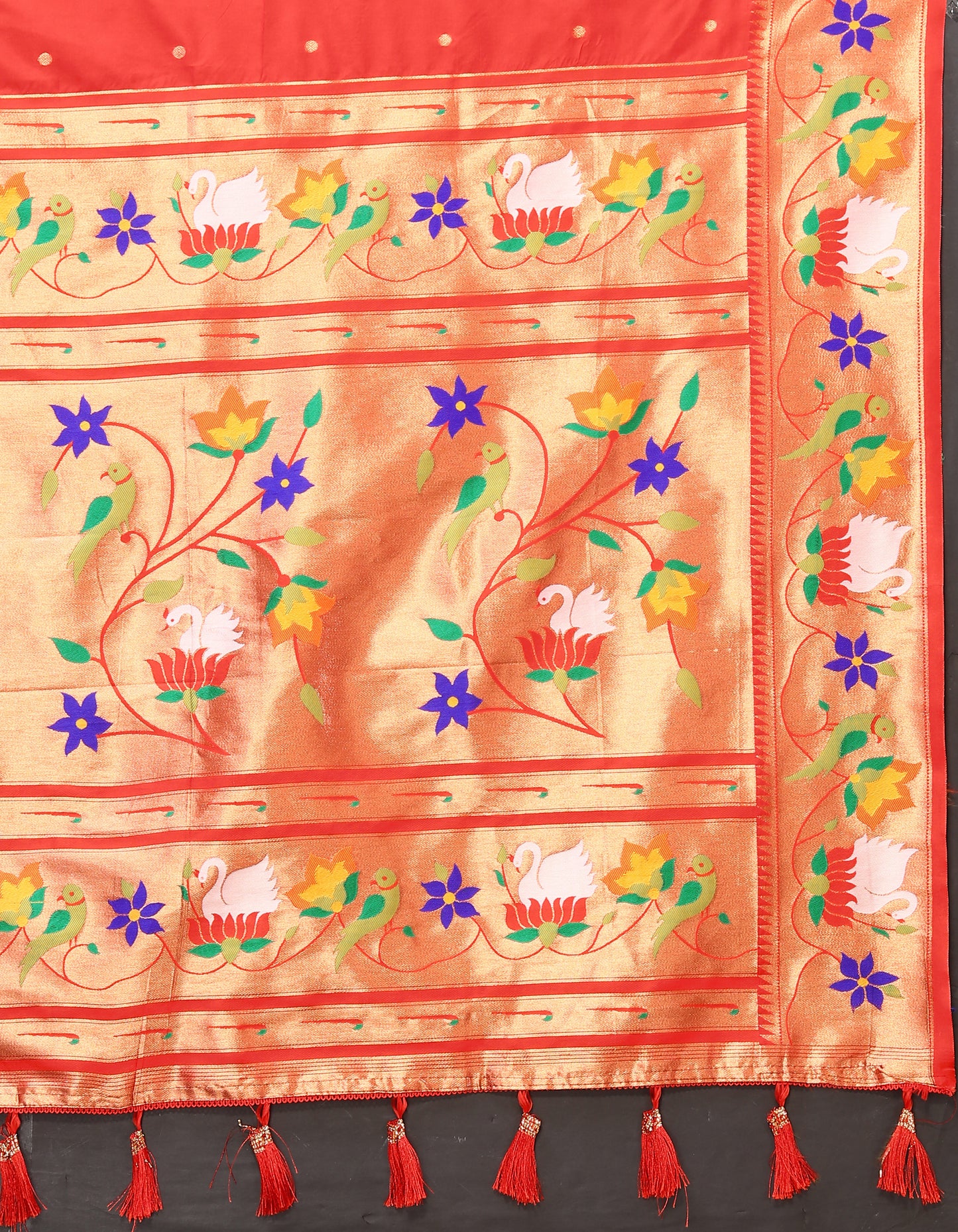 Soft Paithani Tomato Silk Saree