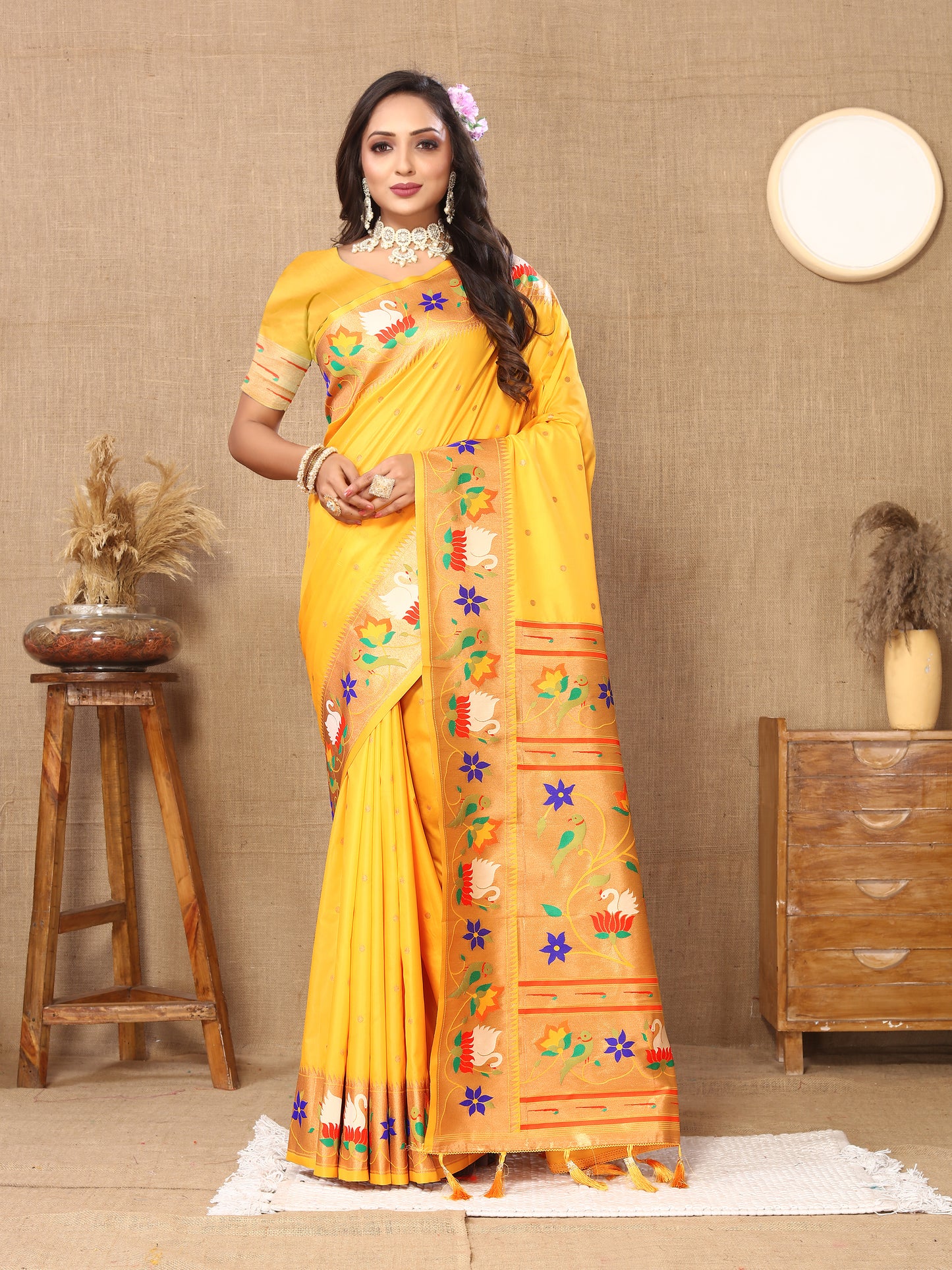 Soft Paithani Yellow Silk Saree