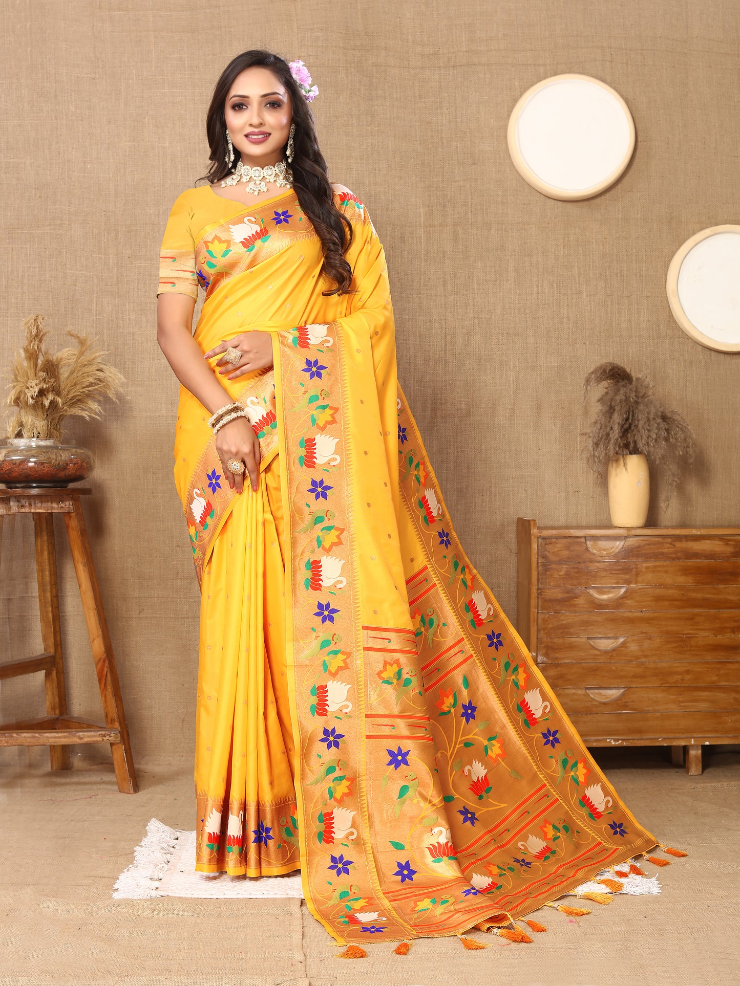 Soft Paithani Yellow Silk Saree