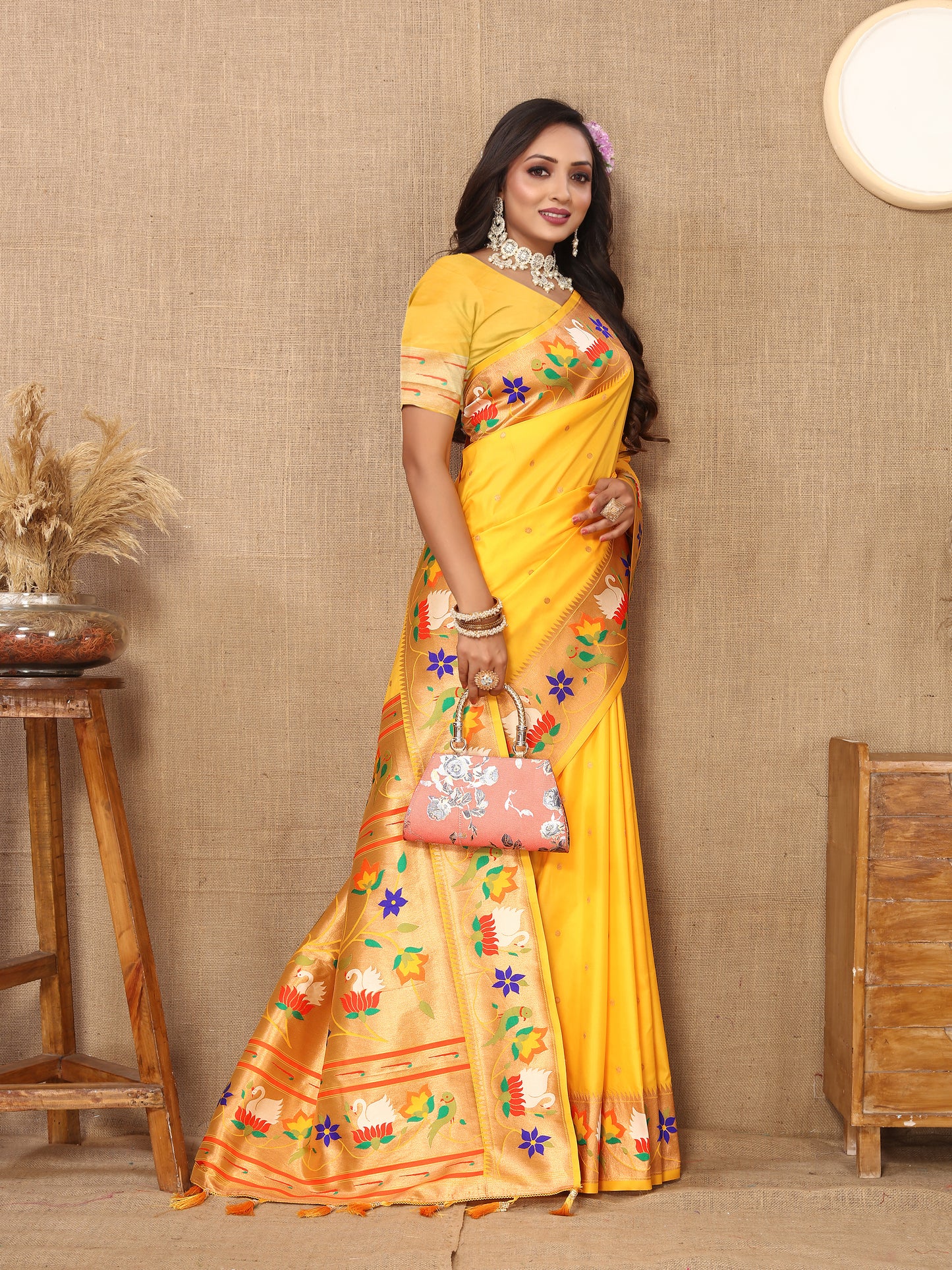Soft Paithani Yellow Silk Saree