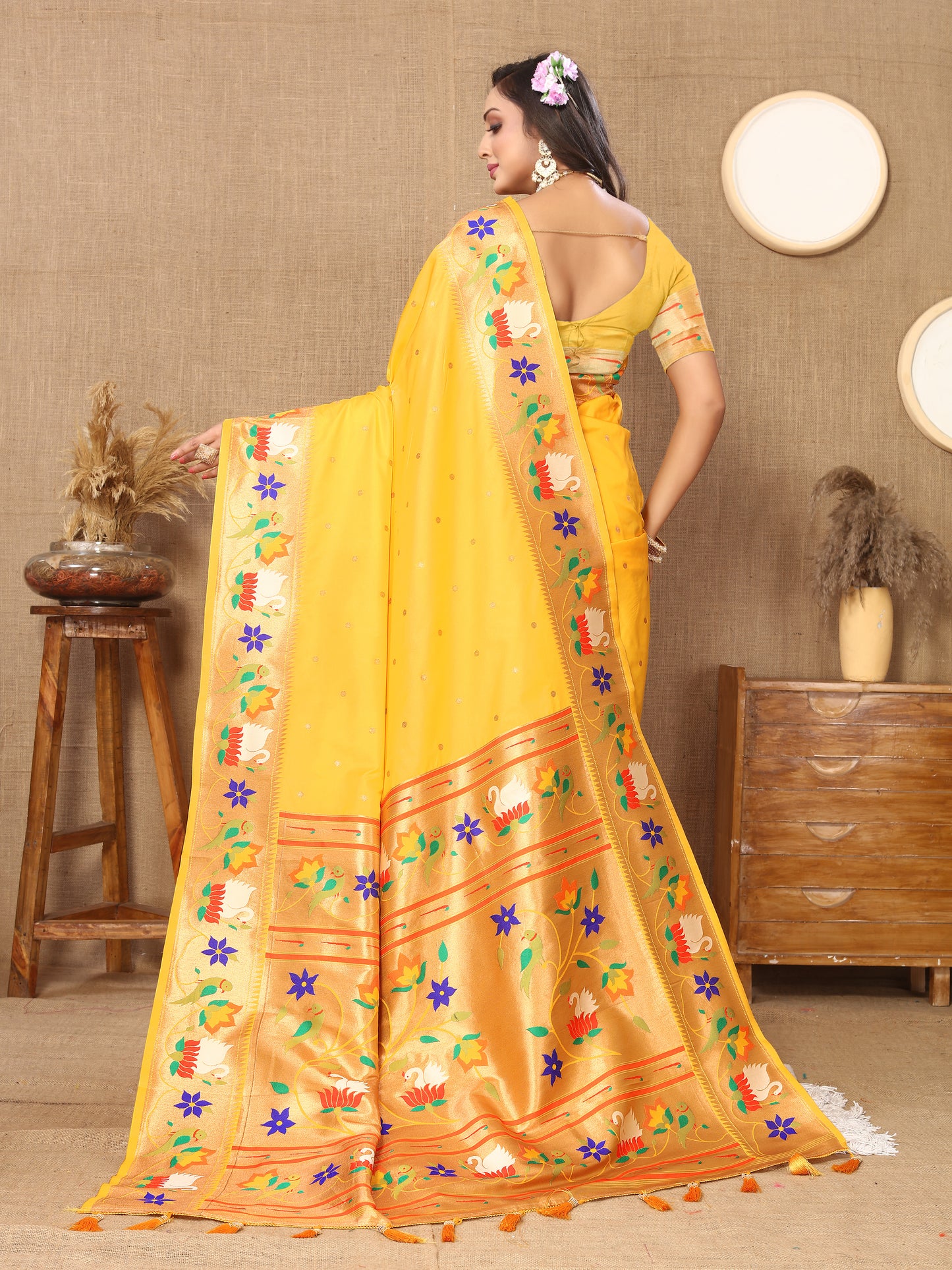 Soft Paithani Yellow Silk Saree