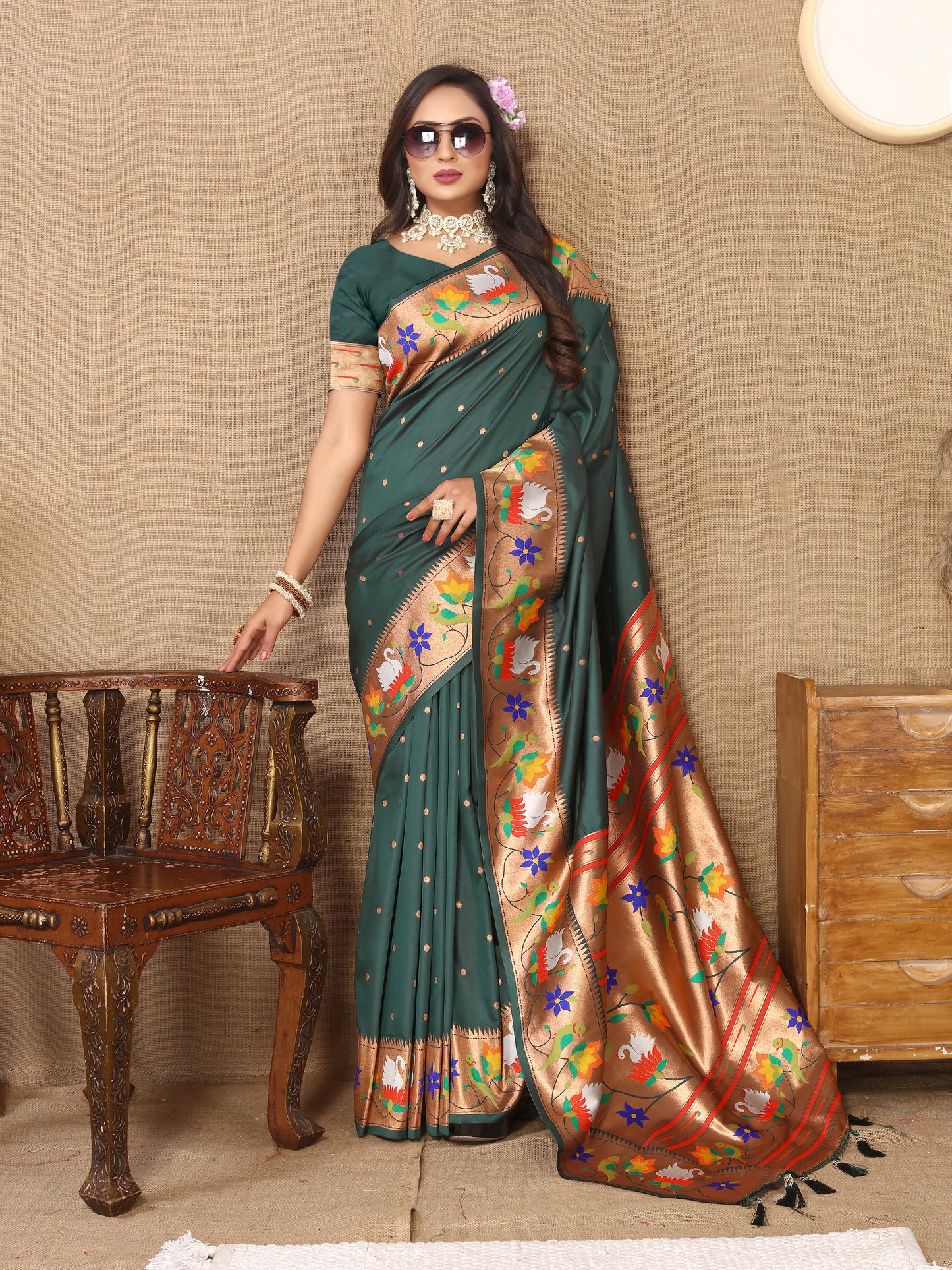 Soft Paithani Dark Green Silk Saree