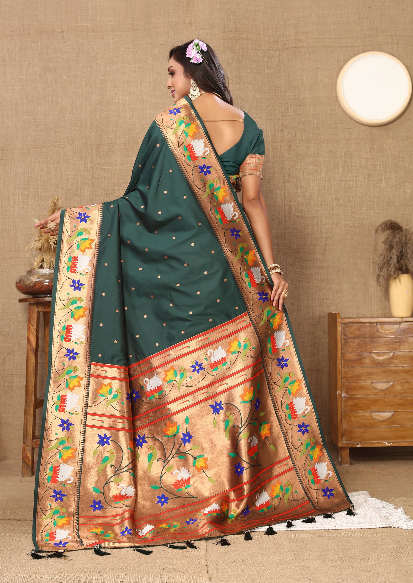 Soft Paithani Dark Green Silk Saree