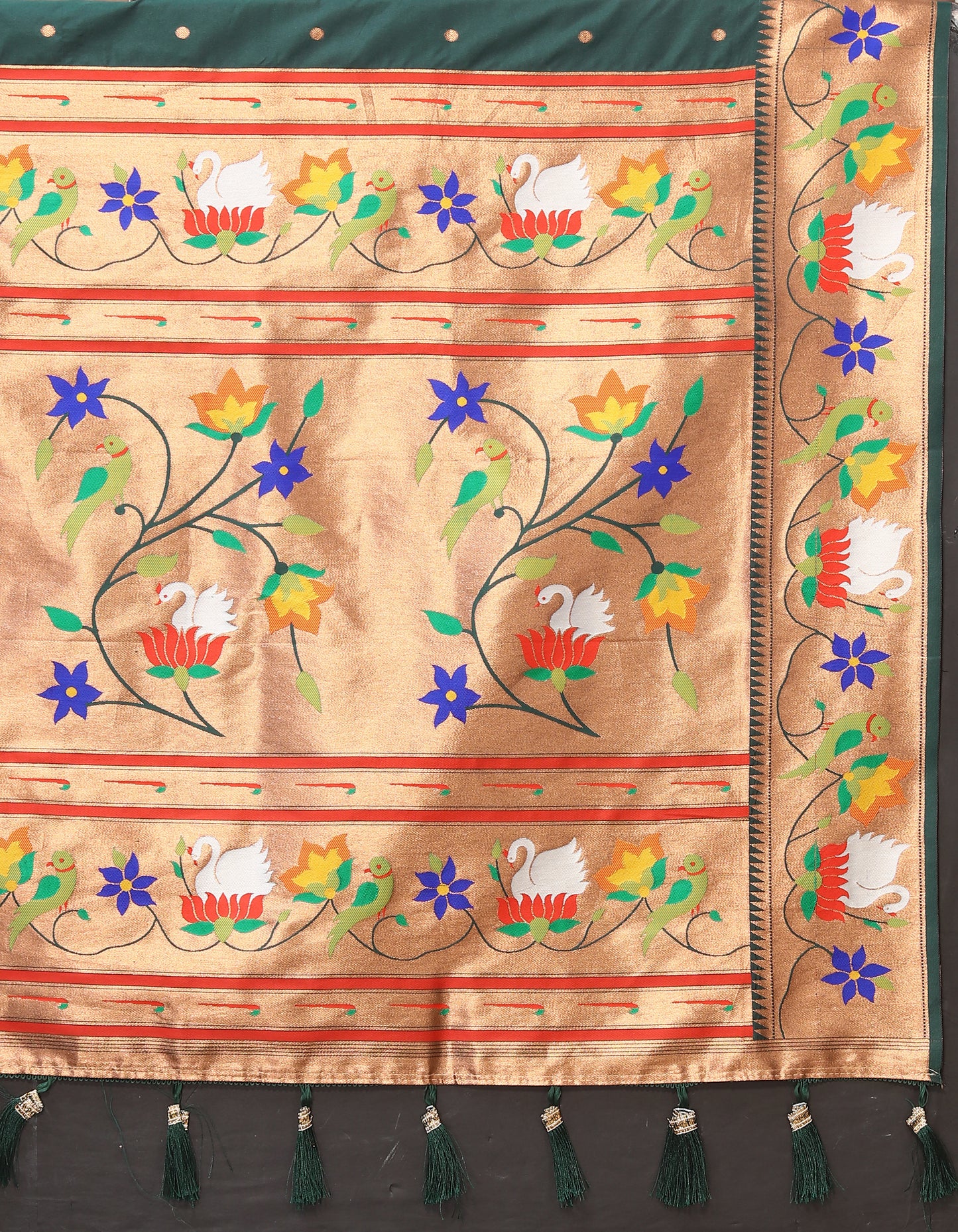 Soft Paithani Dark Green Silk Saree