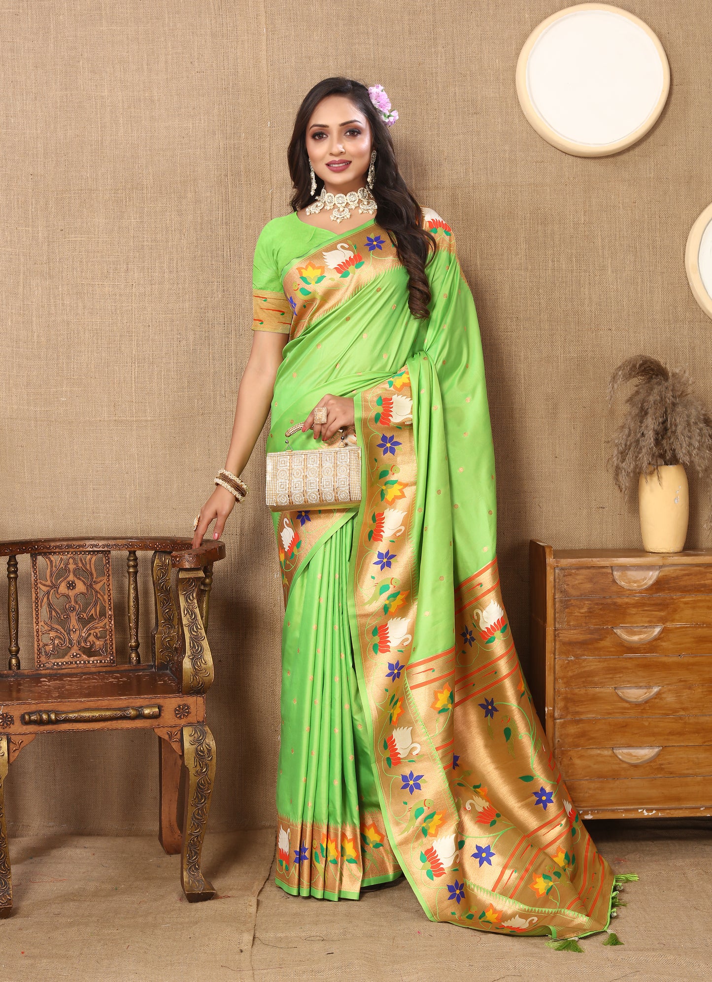 Soft Paithani Green Silk Saree