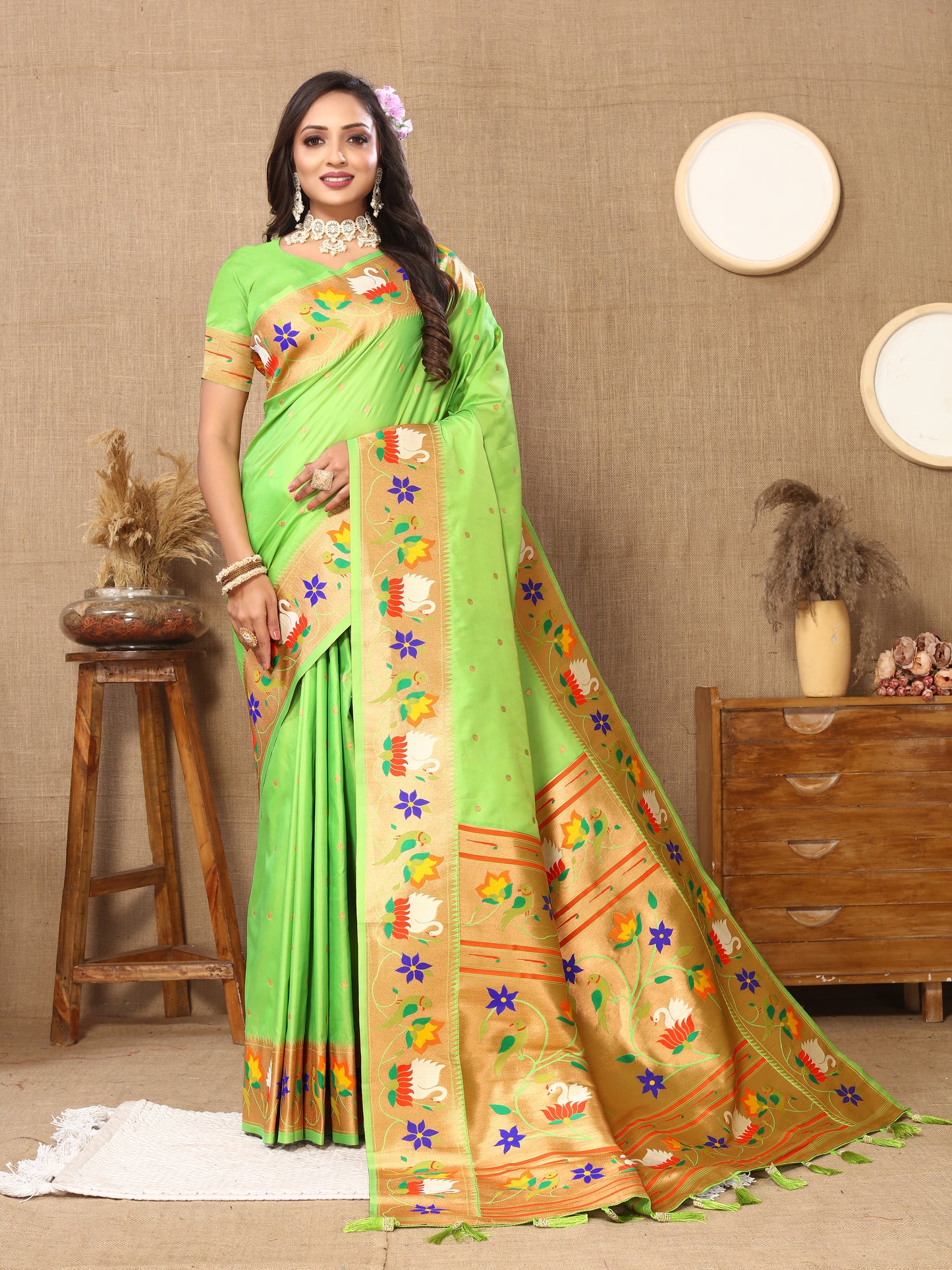 Soft Paithani Green Silk Saree