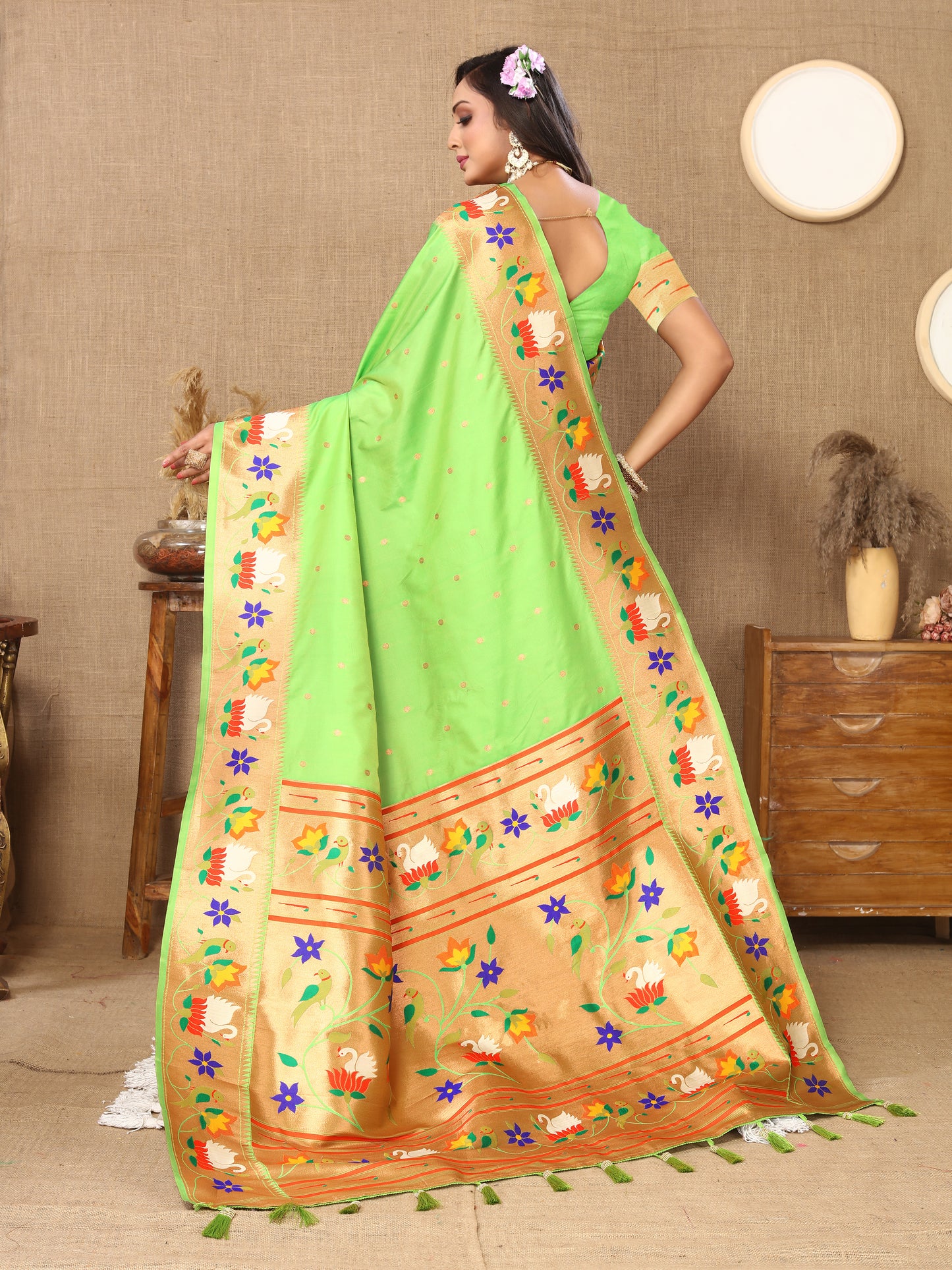 Soft Paithani Green Silk Saree