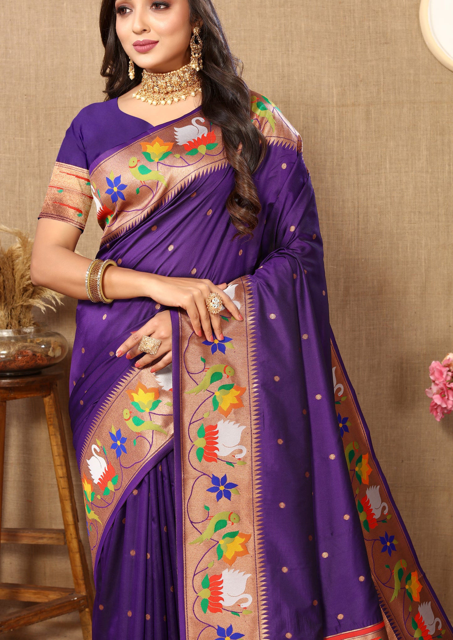 Soft Paithani Violet Silk Saree
