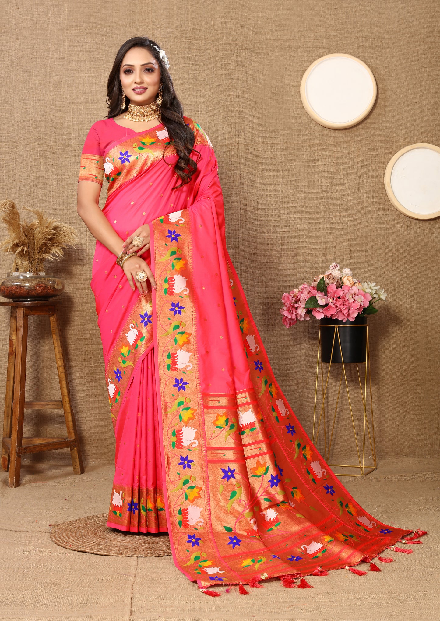 Soft Paithani Gajri silk saree