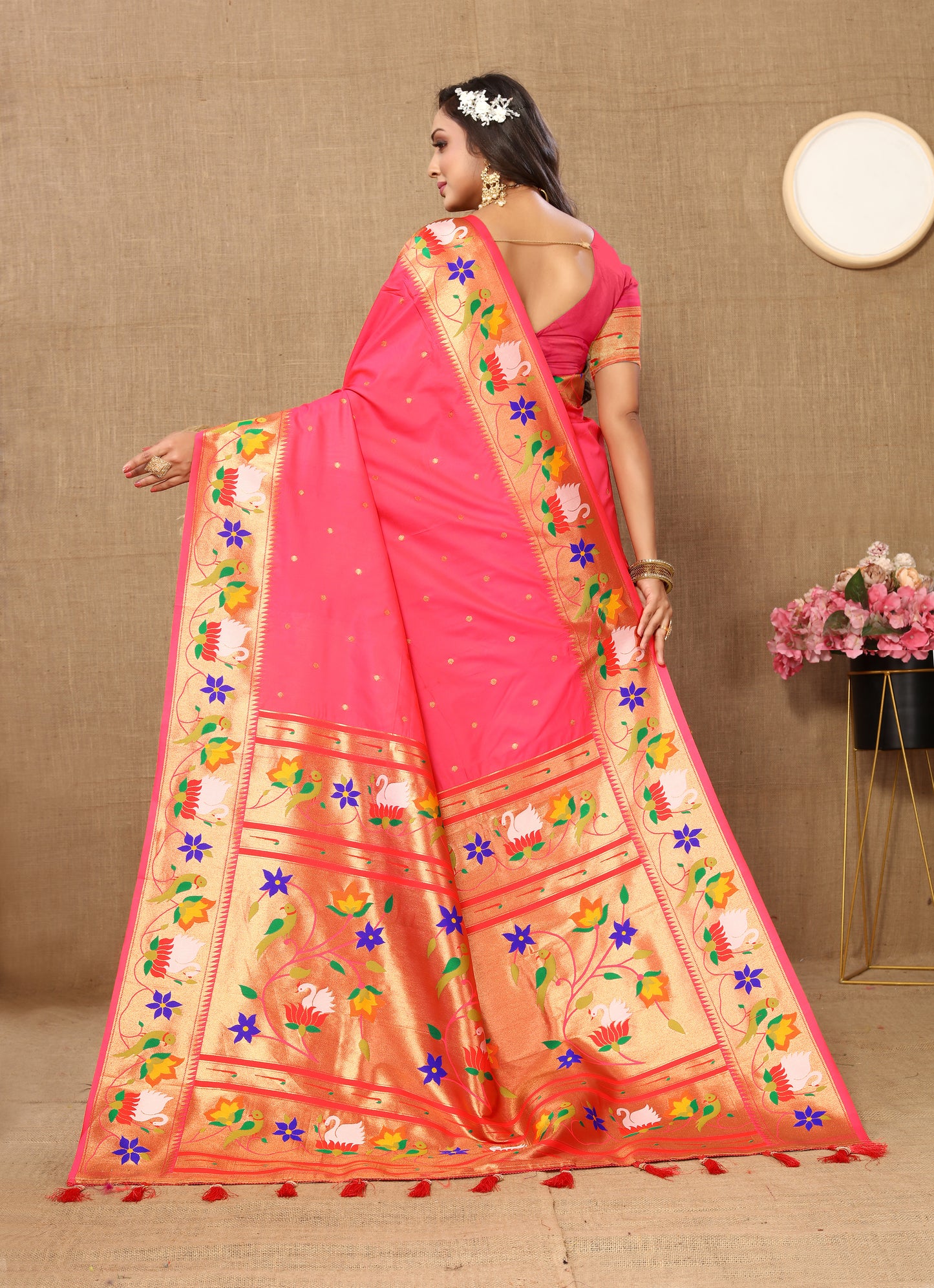 Soft Paithani Gajri silk saree