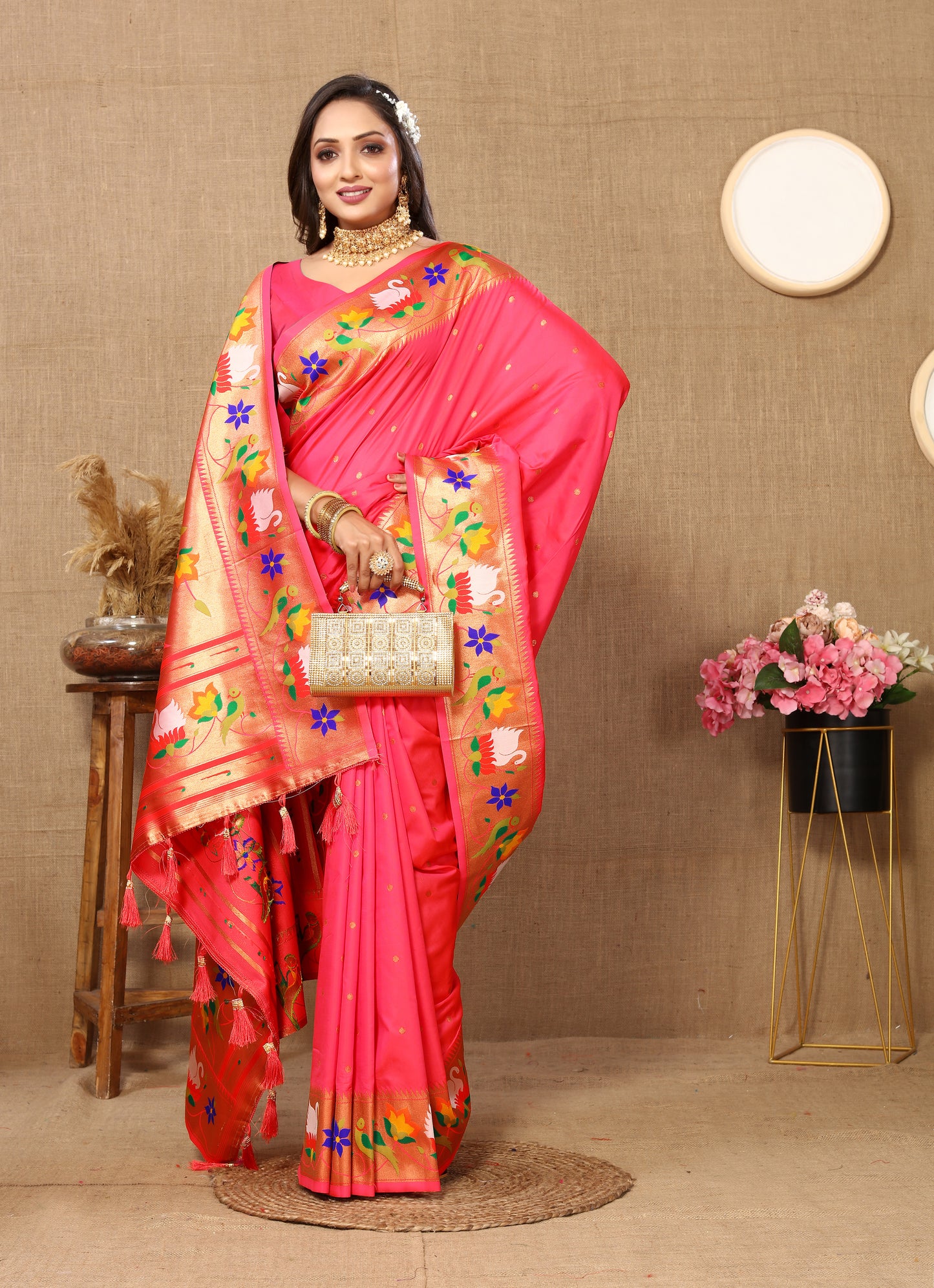 Soft Paithani Gajri silk saree
