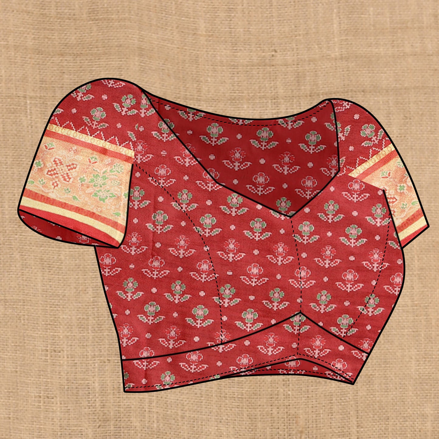 Soft Patola Green Maroon Blue Saree With Meenakari Zari Weawing Motifs