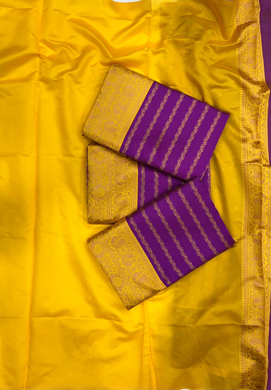 Banarasi Soft Silk Yellow And Purple Saree