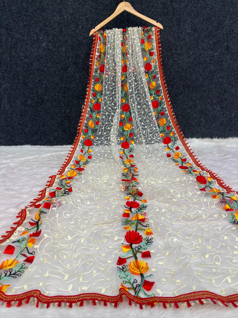 Fancy Net Multi Floral Embroidery Dupatta