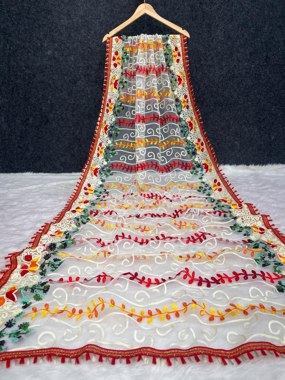 Fancy Net Wel Floral Embroidery Dupatta