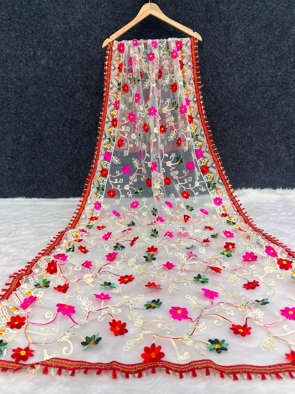 Fancy Net Lotus Embroidery Dupatta