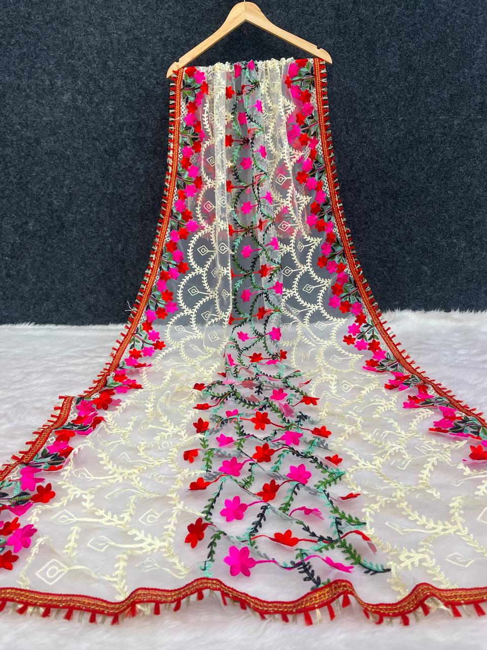 Fancy Net Rose Embroidery Dupatta