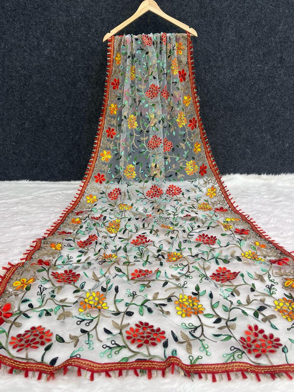 Fancy Net Genda Floral Embroidery Dupatta