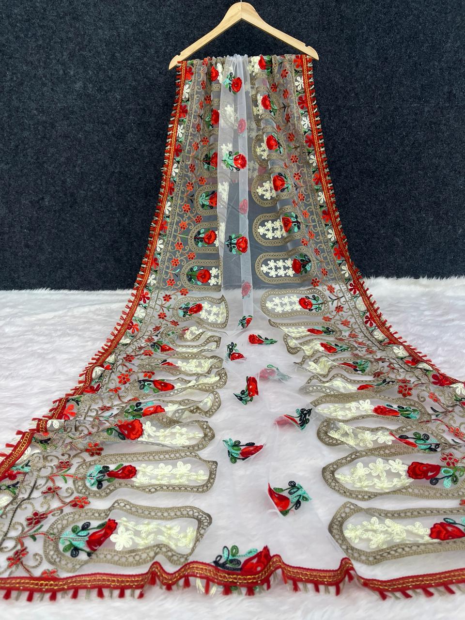 Fancy Net Lotus Embroidery Dupatta