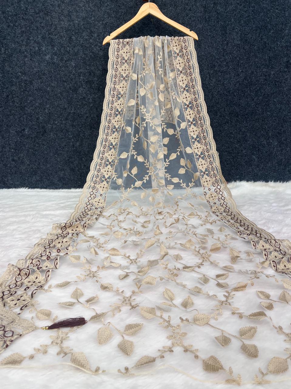 Fancy Net White Embroidery Dupatta