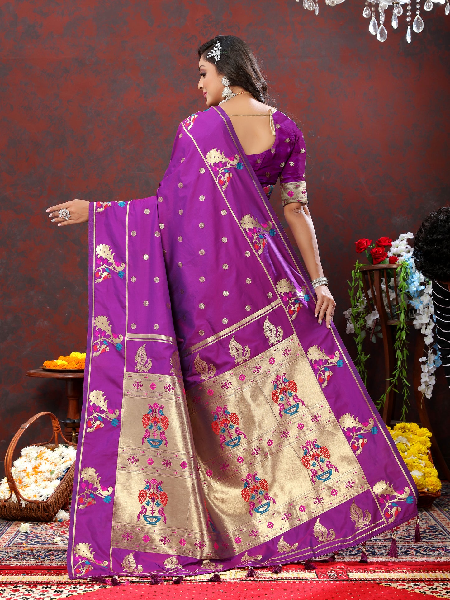Soft Pethani Silk Royal Purple Saree with Golden Zari Weawing Motifs
