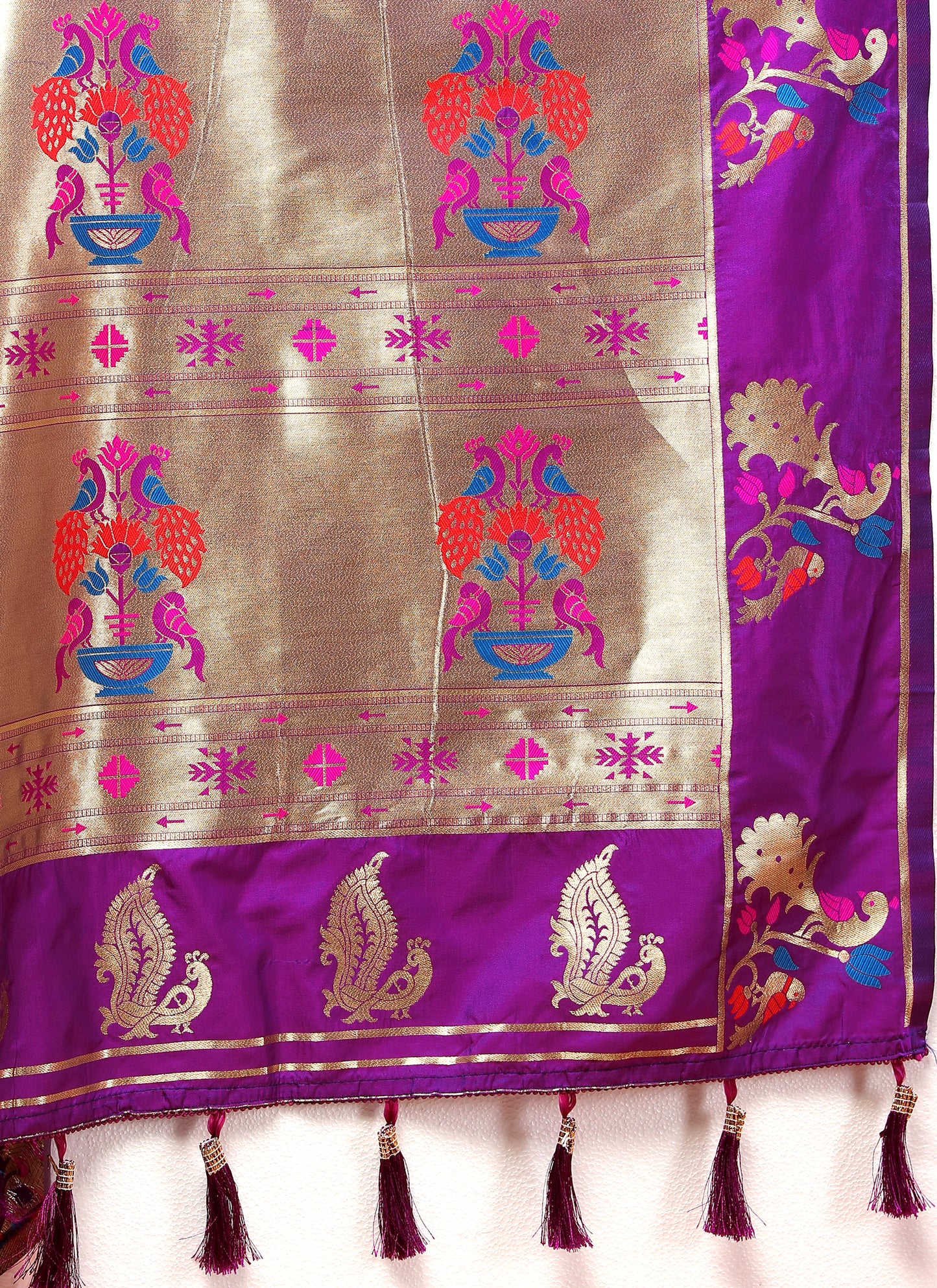 Soft Pethani Silk Royal Purple Saree with Golden Zari Weawing Motifs