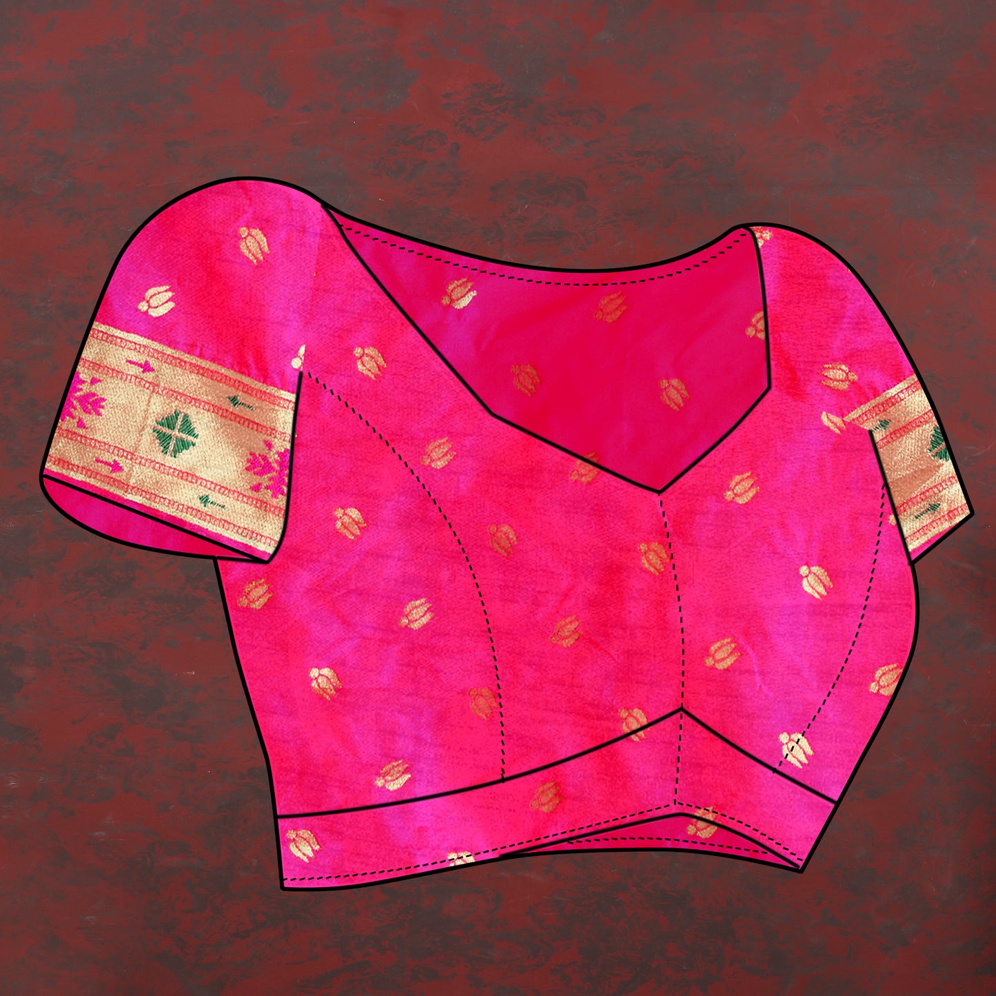 Soft Pethani Silk Rani Saree with Golden Zari Weawing Motifs