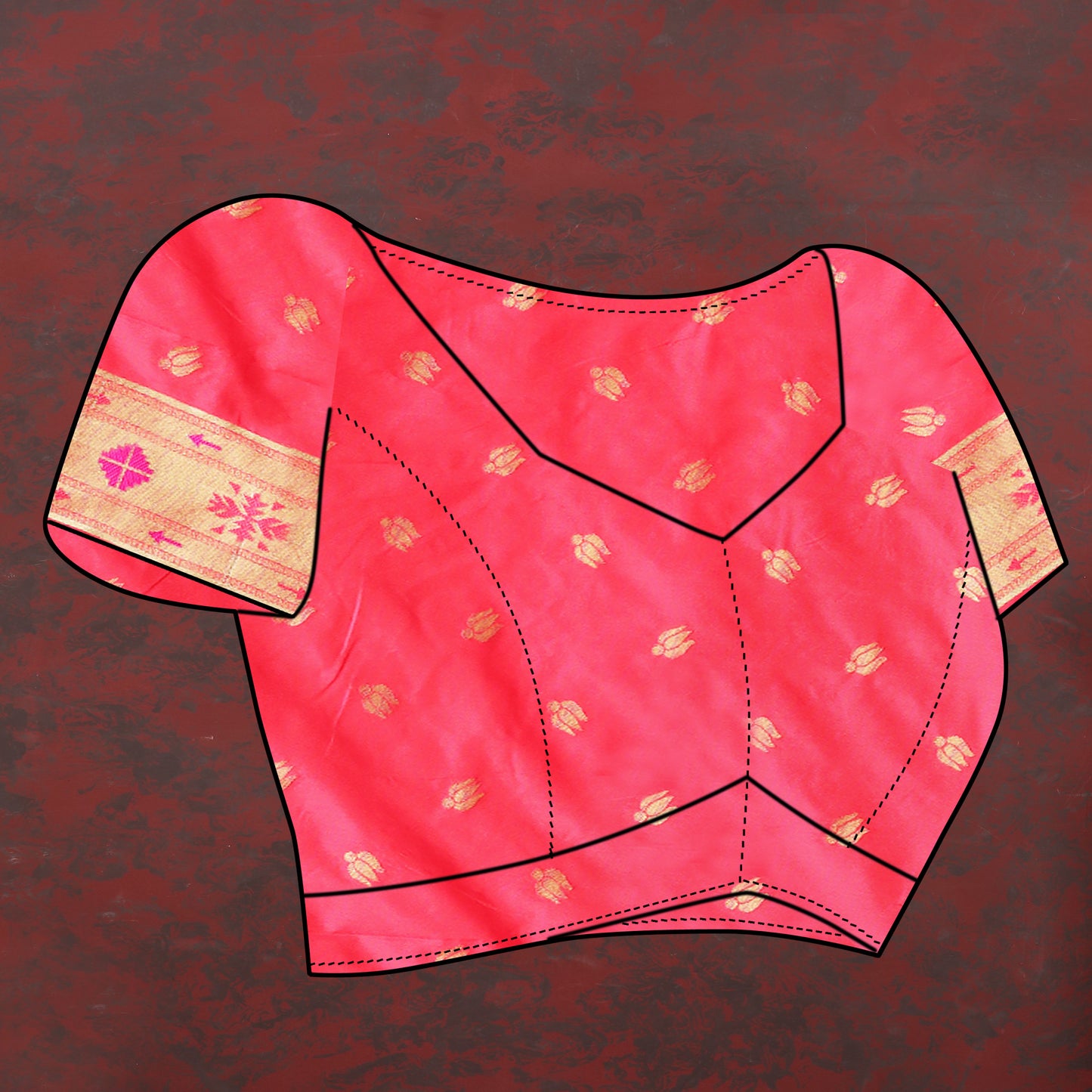 Soft Pethani Silk Tomato Saree with Golden Zari Weawing Motifs