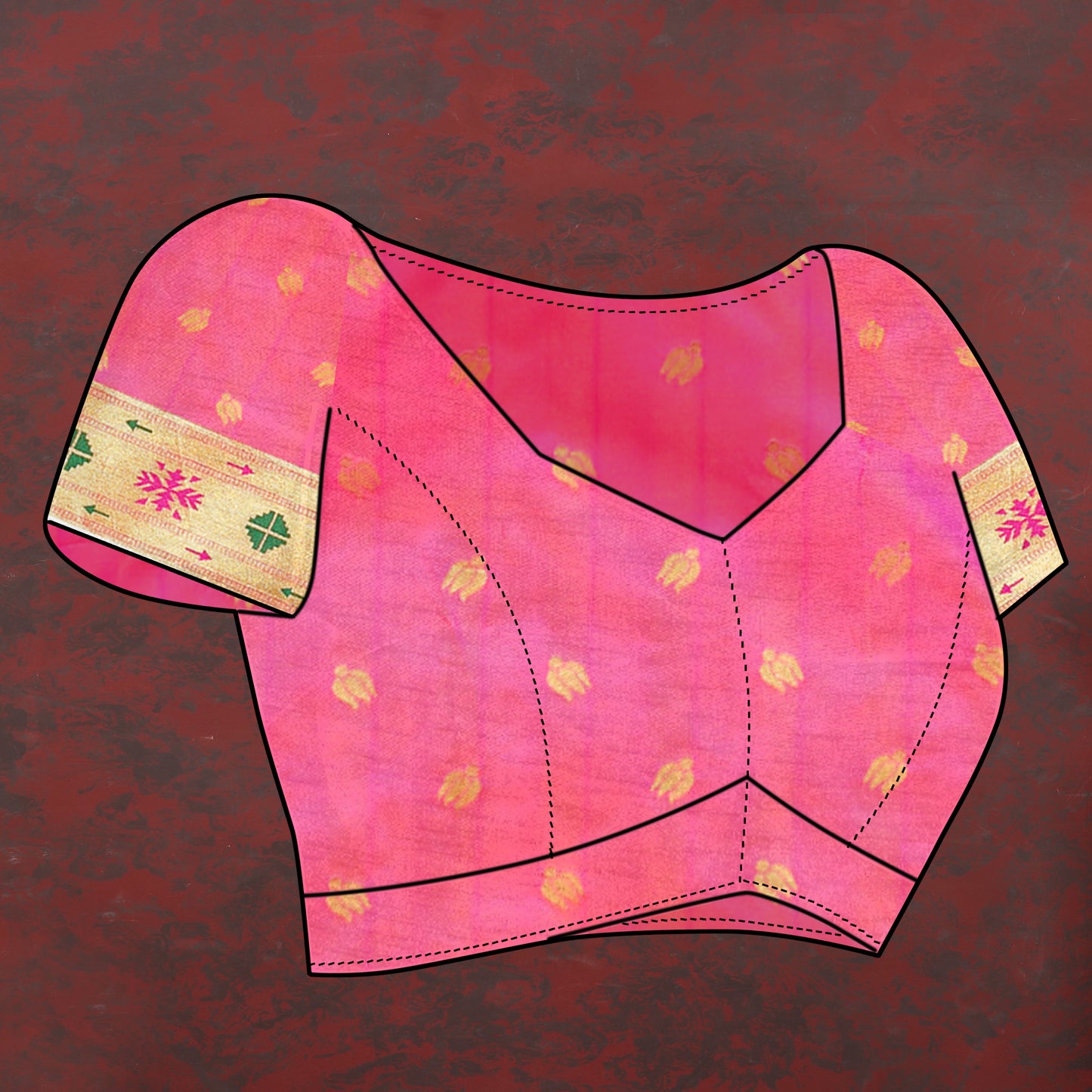 Soft Pethani Silk Rani Saree with Golden Zari Weawing Motifs