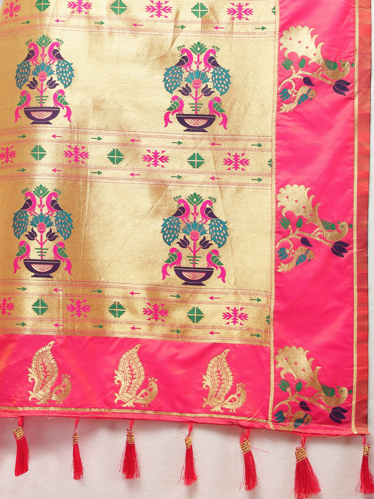 Soft Pethani Silk Pink Saree with Golden Zari Weawing Motifs