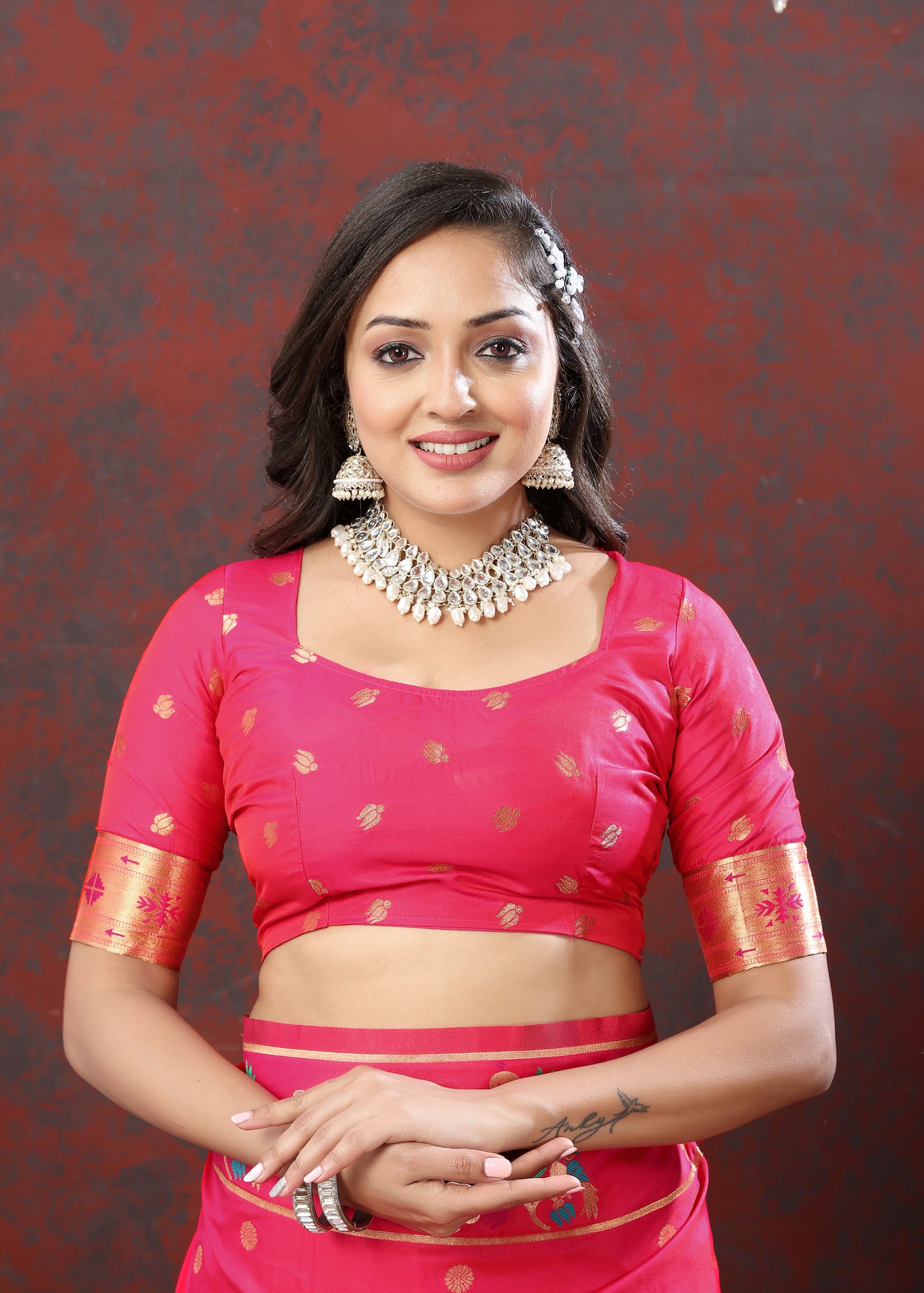 Soft Pethani silk Rani Saree with Copper Zari Weawing Motifs