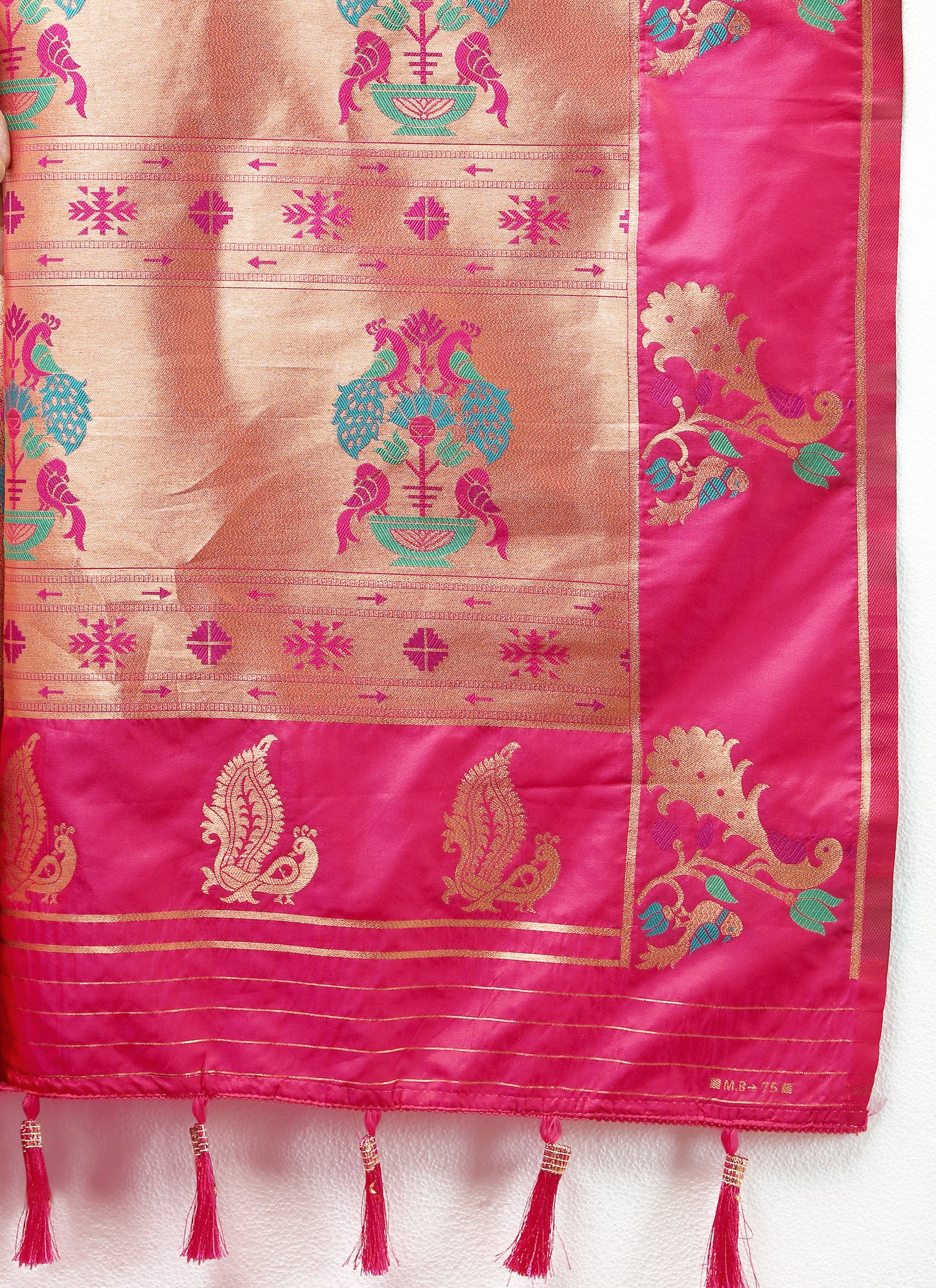 Soft Pethani silk Rani Saree with Copper Zari Weawing Motifs