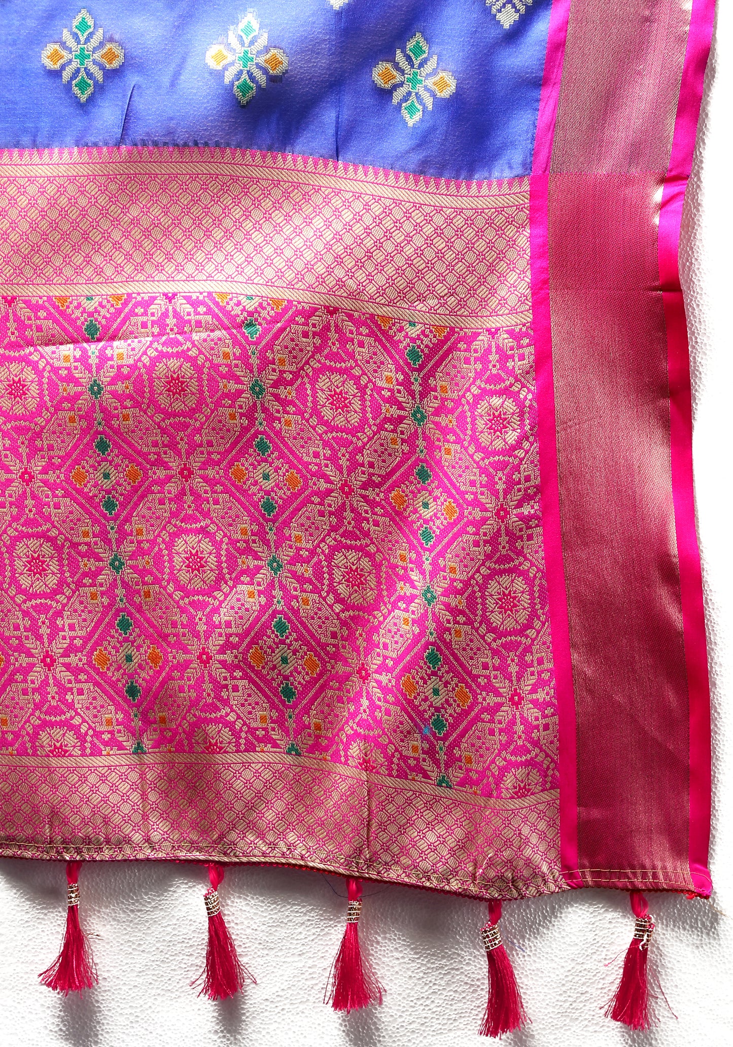 Soft Organza silk Blue Pink saree with Meenakari weawing design