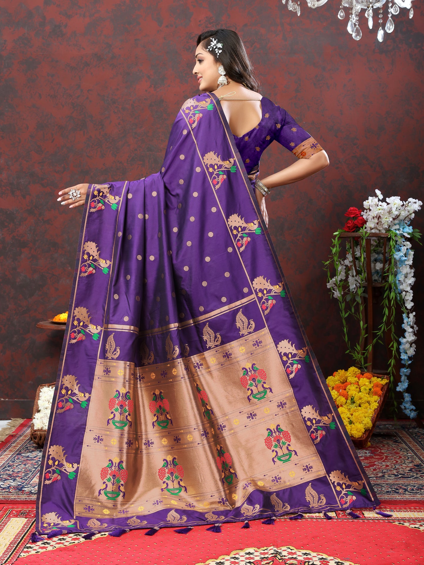 Soft Pethani silk Violet Saree with Copper Zari Weawing Motifs