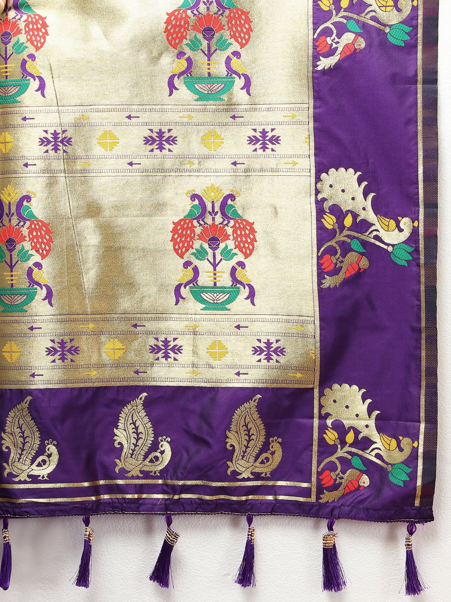 Soft Pethani Silk Violet Saree with Golden Zari Weawing Motifs