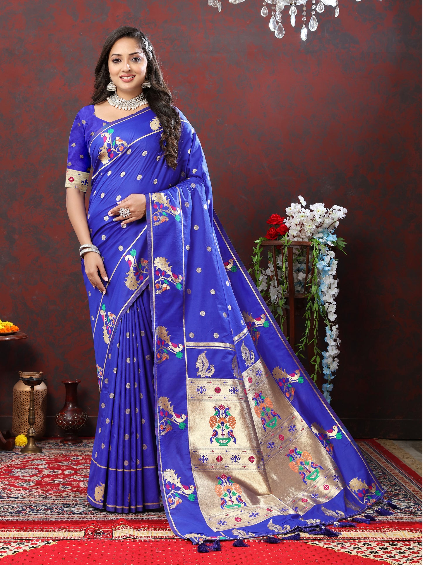 Soft Pethani Silk Blue Saree with Golden Zari Weawing Motifs