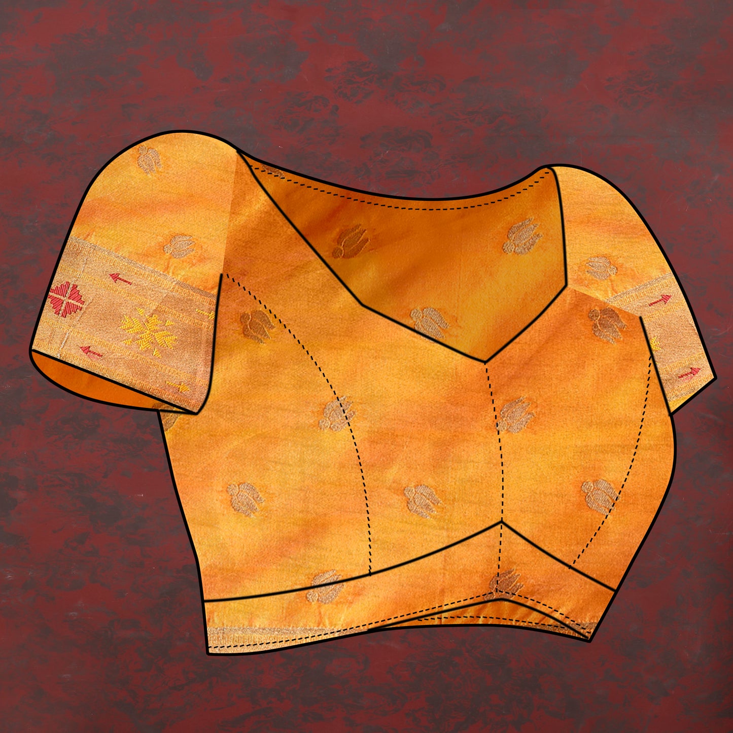 Soft Pethani Silk Orange Saree with Golden Zari Weawing Motifs