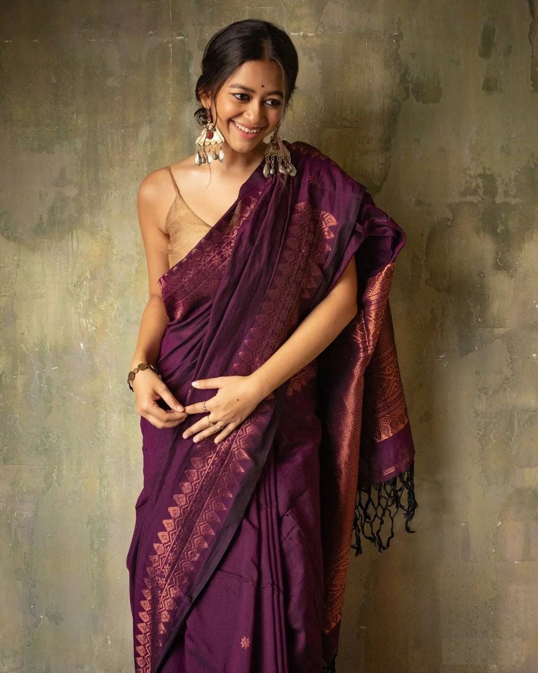 Rich Pallu and Jacquard Work Wine Saree