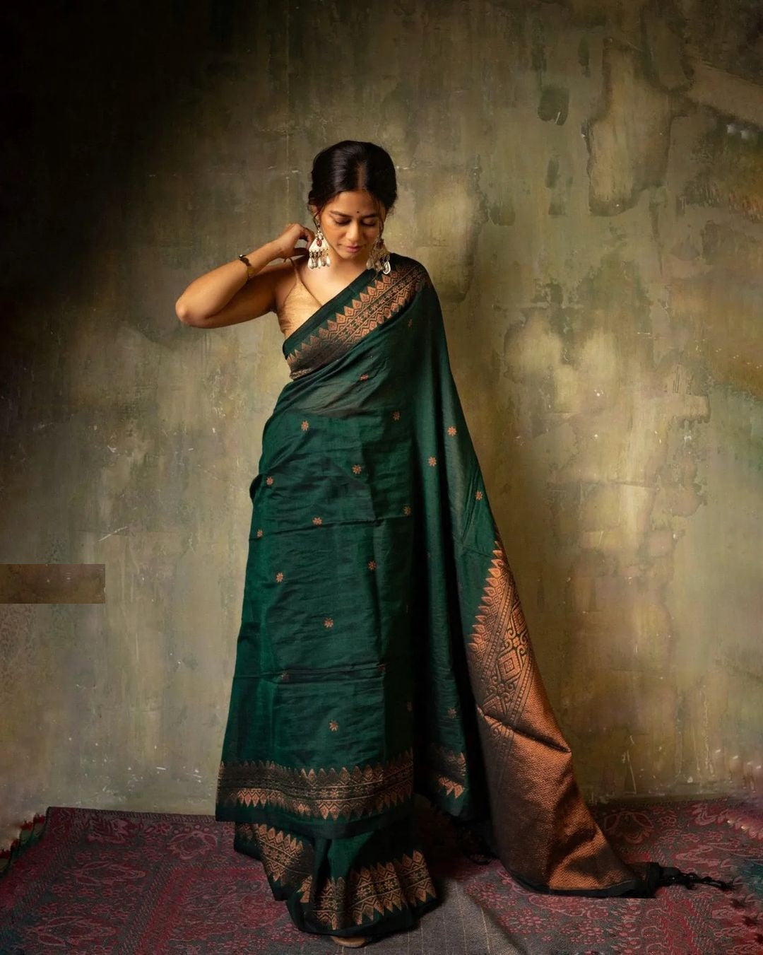 Rich Pallu and Jacquard Work Green Saree