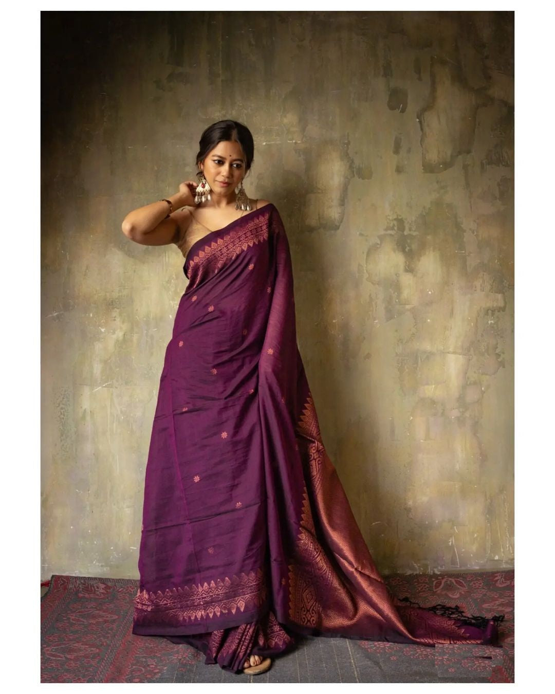 Rich Pallu and Jacquard Work Wine Saree