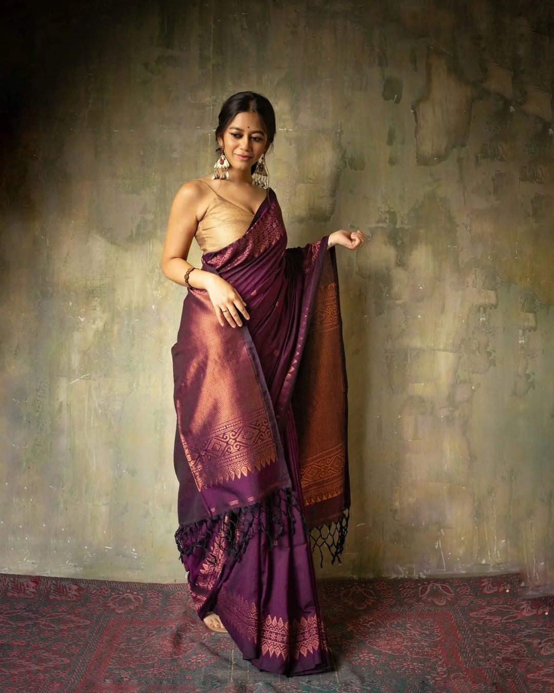 Rich Pallu and Jacquard Work Wine Saree