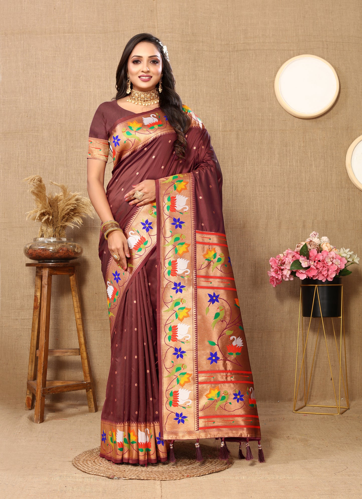 Soft Paithani Coffee silk saree