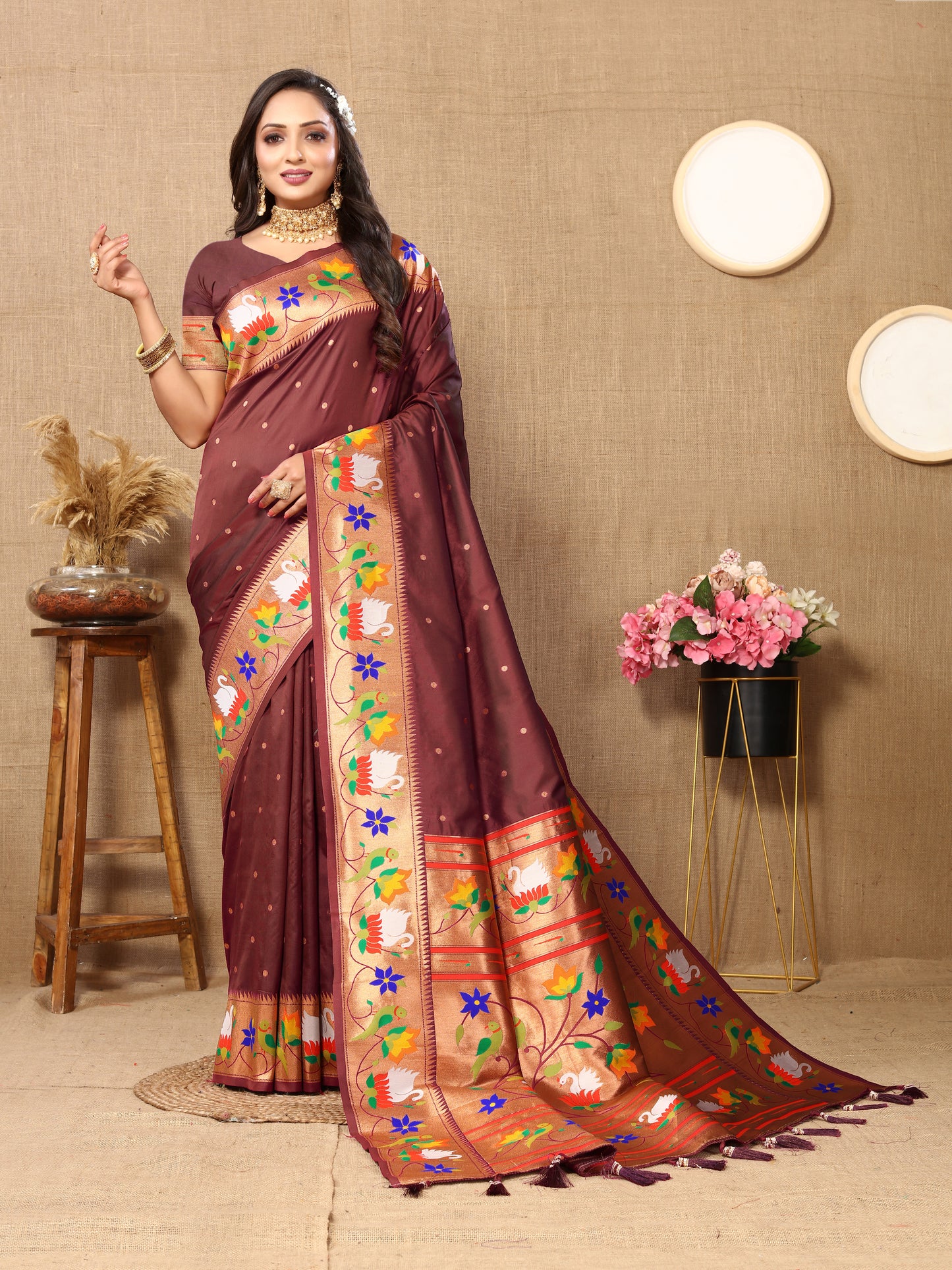 Soft Paithani Coffee silk saree