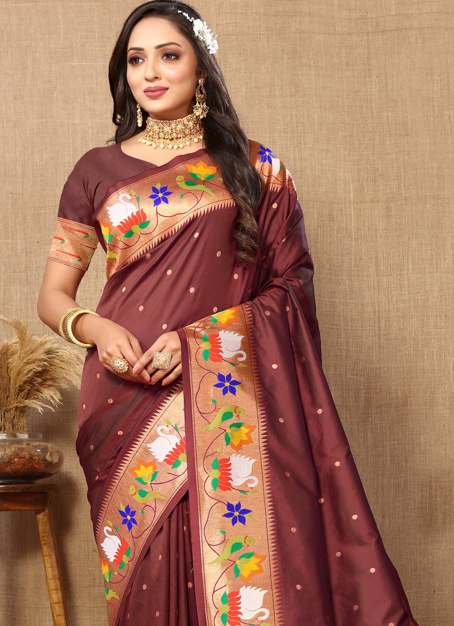 Soft Paithani Coffee silk saree