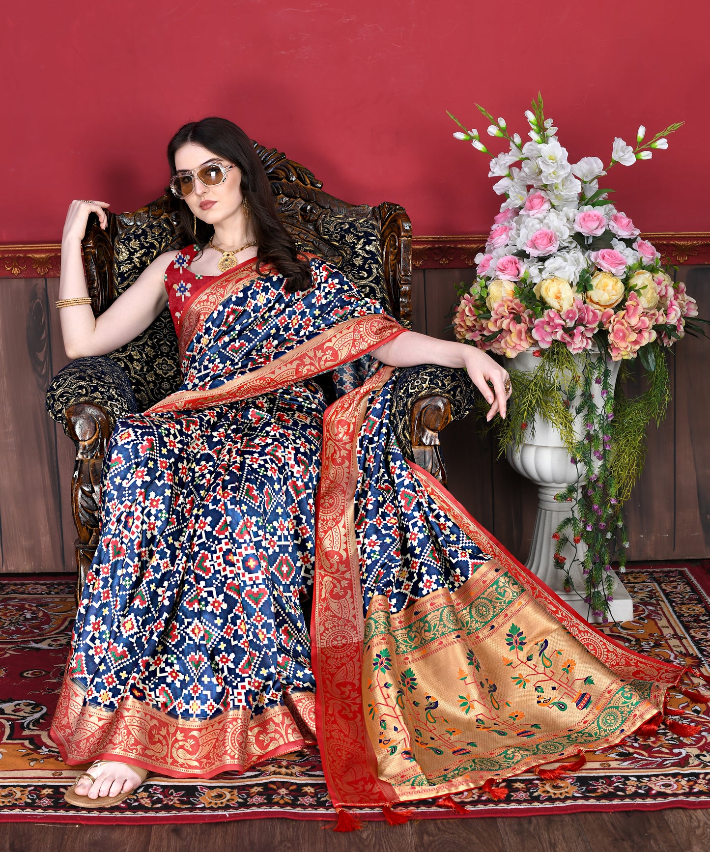 Soft Pethani silk saree with Patola Print all over the saree